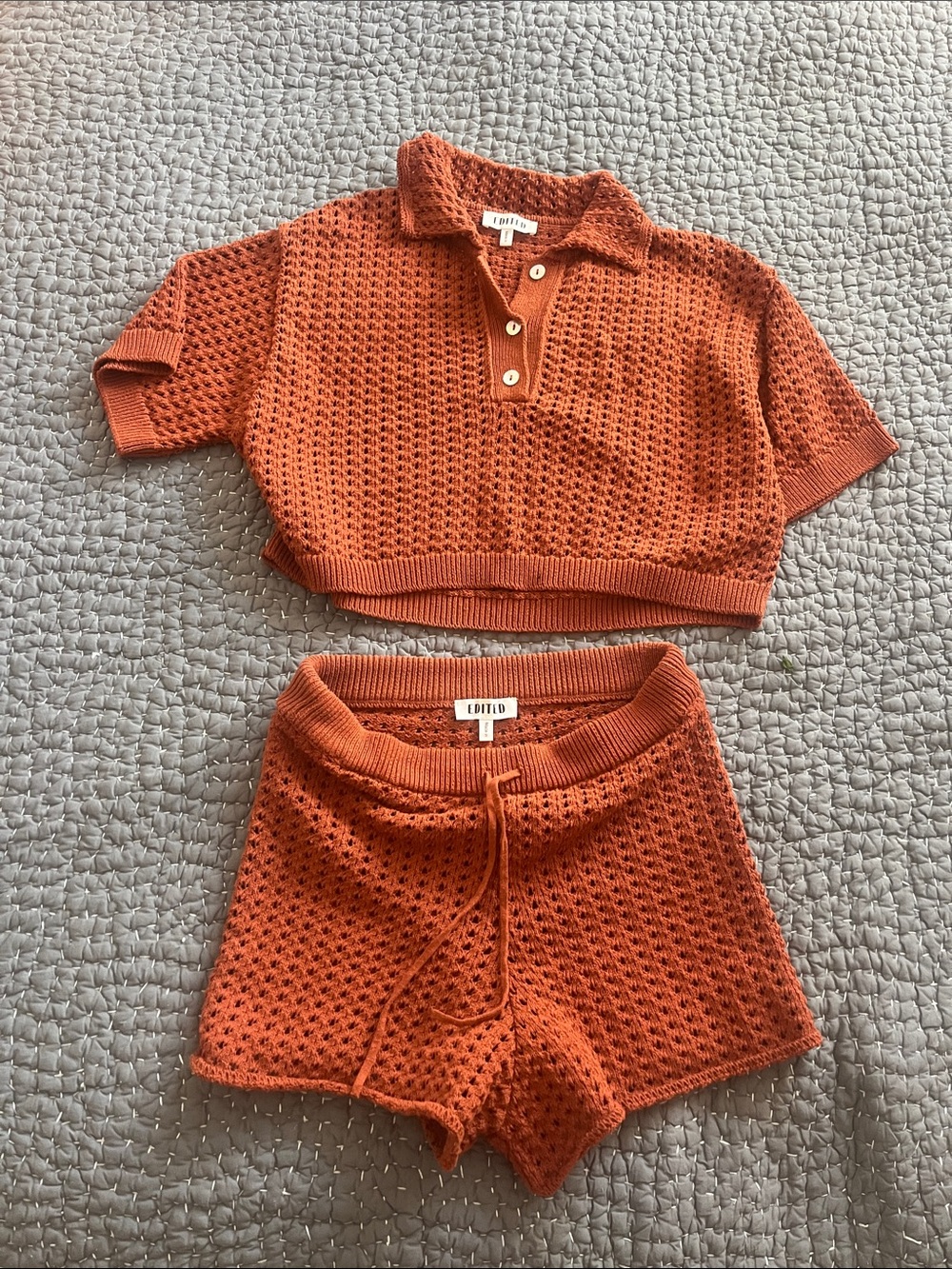 EDITED Rust Orange Crochet Polo Shirt